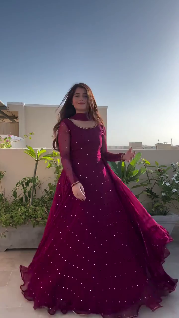 Maroon Embellished Anarkali Gown