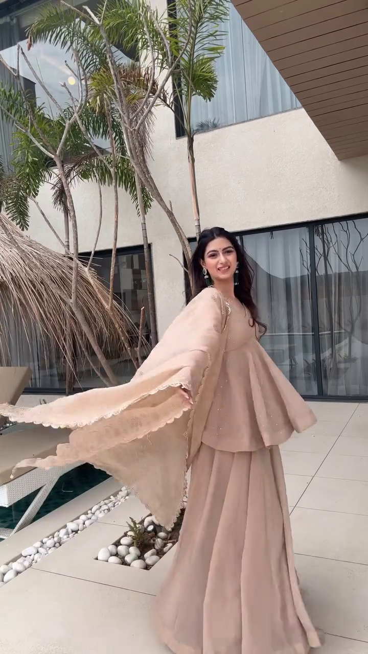 Elegant Beige Peplum Sharara Set