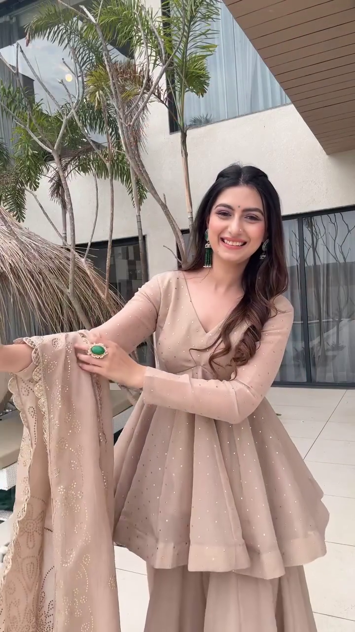 Elegant Beige Peplum Sharara Set