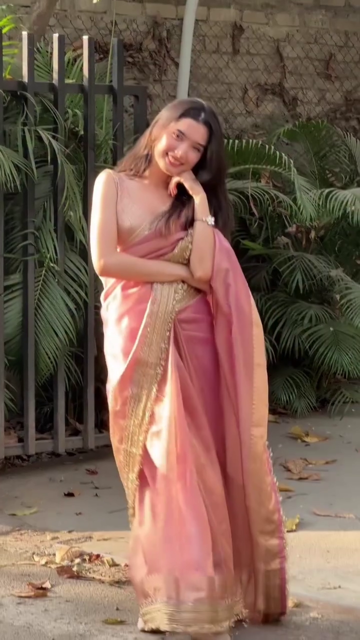 Elegant Pink Silk Saree