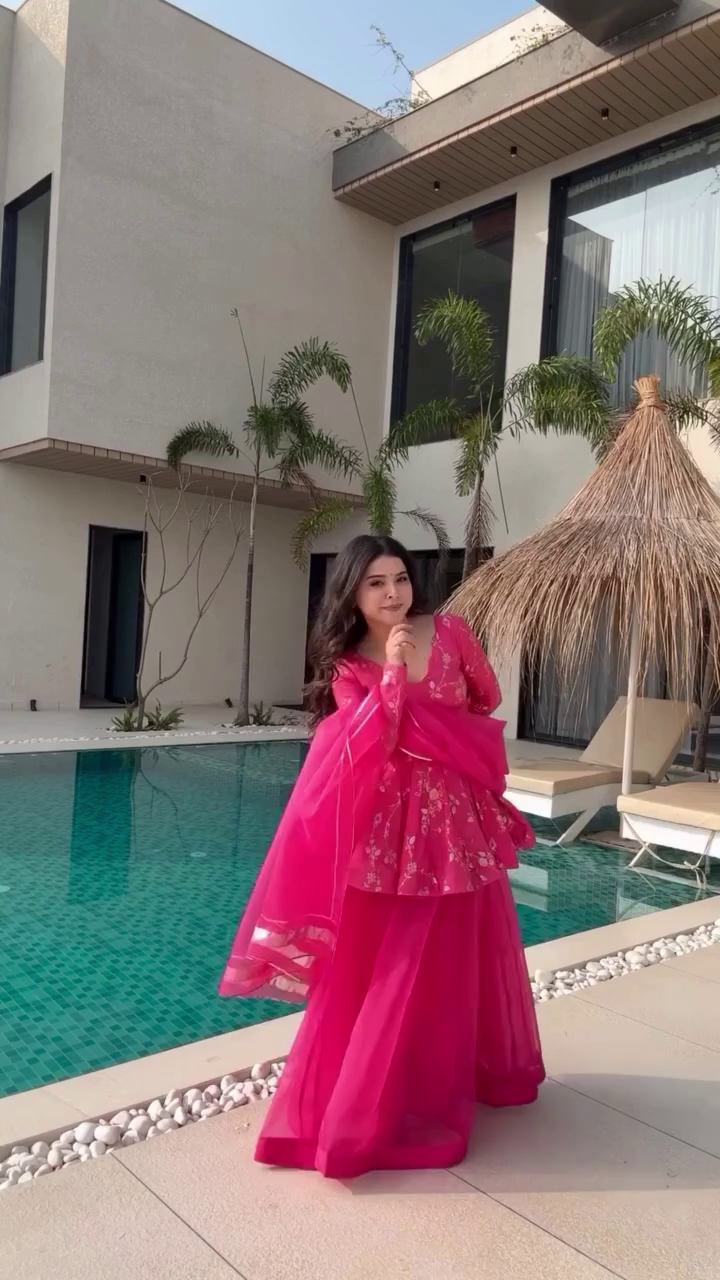 Vibrant Pink Peplum Sharara Set