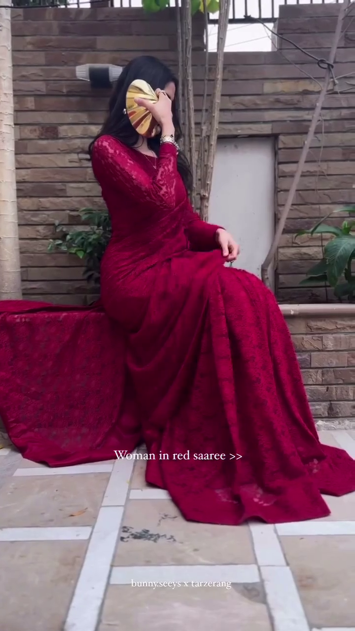 Elegant Red Lace Saree