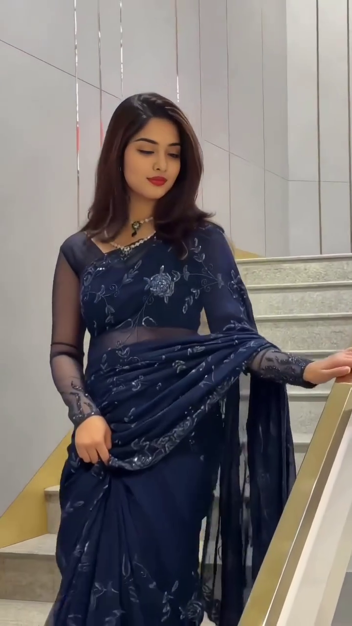 Elegant Navy Embroidered Saree