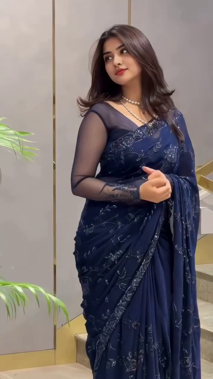 Elegant Navy Embroidered Saree