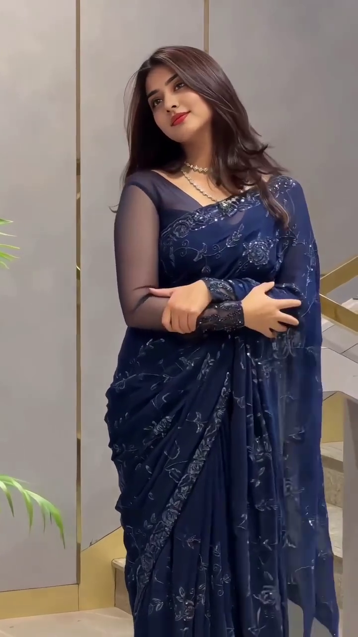 Elegant Navy Embroidered Saree