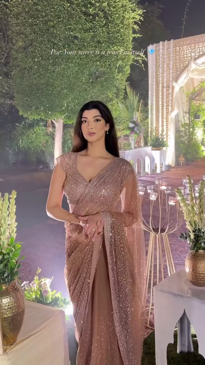 Champagne Sequin Party Saree