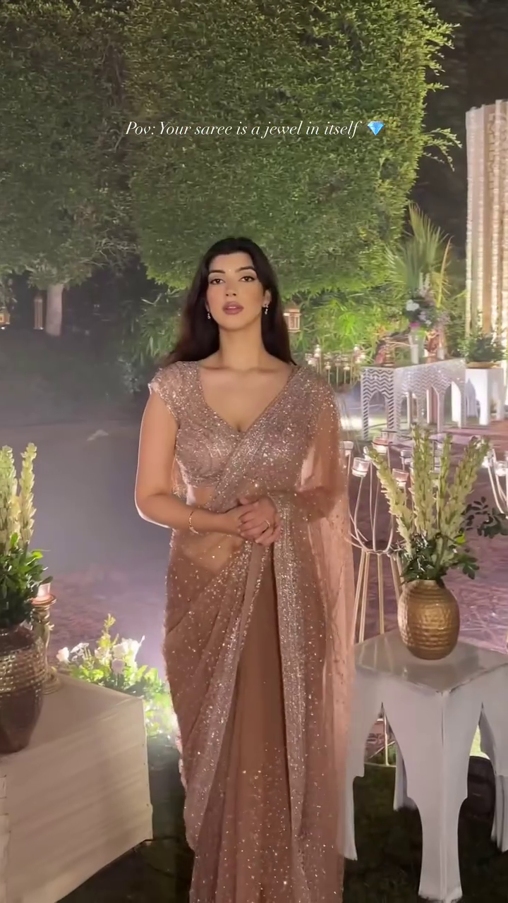 Champagne Sequin Party Saree